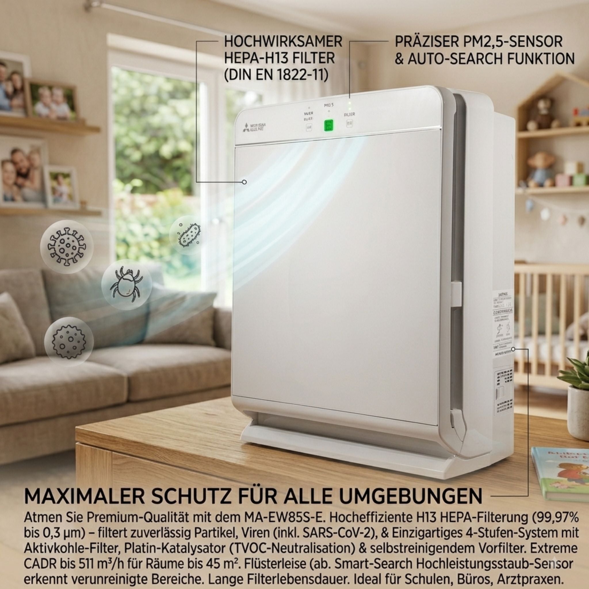 Mitsubishi Electric MA-EW85S-E Premium Luftreiniger mit HEPA H13 Filter - Ingo Brunken GmbH